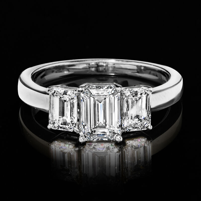2.00 ct. t.w. Emerald-Cut Lab-Grown Diamond Three-Stone Ring in 14kt White Gold image number 3