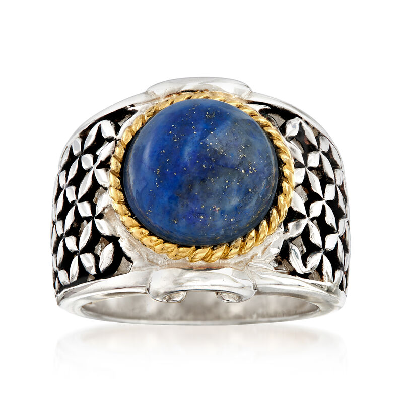 Lapis Basketweave Ring in Two-Tone Sterling Silver. Size 9 image number 0