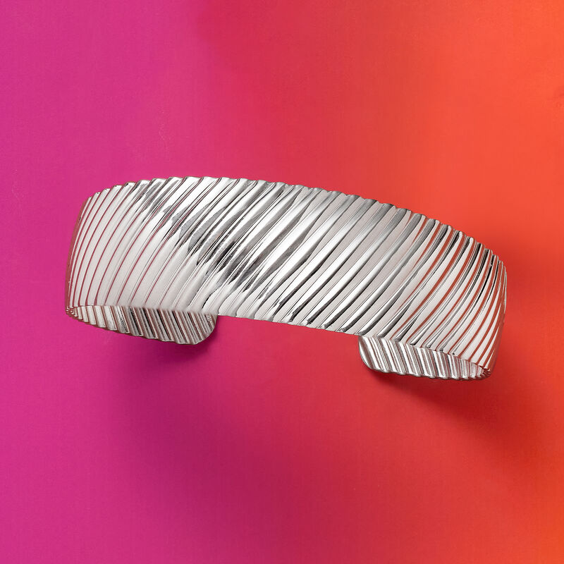Italian Sterling Silver Ribbed Cuff Bracelet image number 2