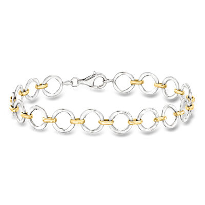 Sterling Silver and 18kt Gold Over Sterling Circle-Link Bracelet