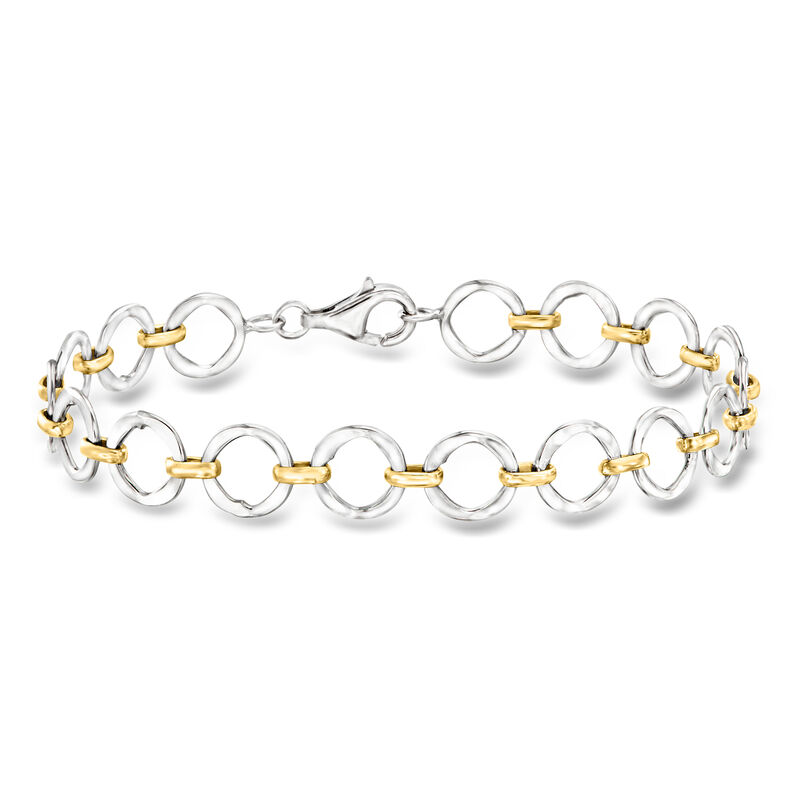 Sterling Silver and 18kt Gold Over Sterling Circle-Link Bracelet image number 0