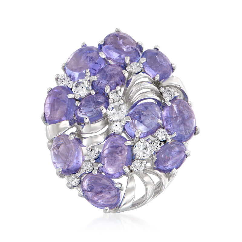 16.40 ct. t.w. Tanzanite and 3.80 ct. t.w. White Zircon Cocktail Ring in Sterling Silver image number 0