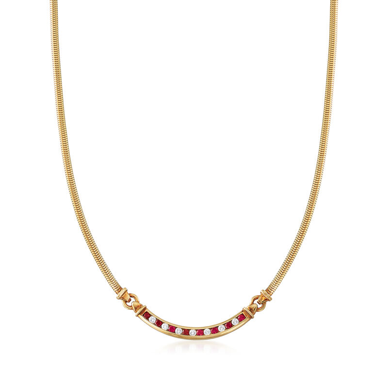 C. 1980 Vintage Tiffany Jewelry .80 ct. t.w. Ruby and .55 ct. t.w. Diamond Necklace in 18kt Yellow Gold image number 0
