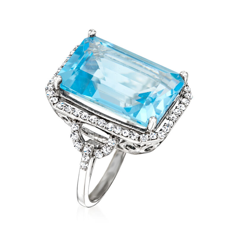 20.00 Carat Swiss Blue Topaz and .90 ct. t.w. White Topaz Ring in Sterling Silver image number 2