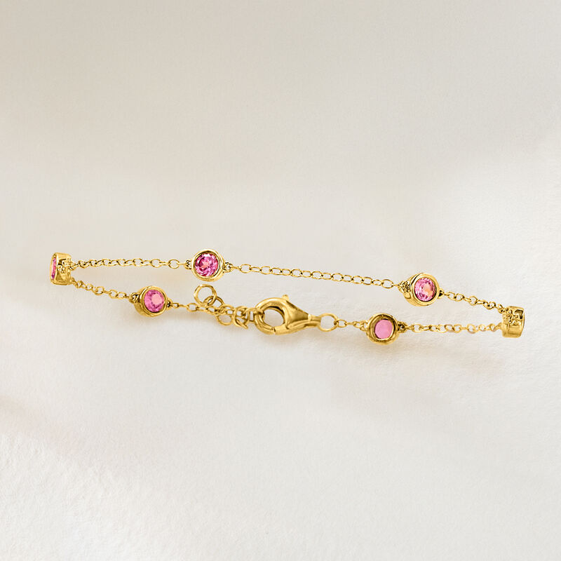 .70 ct. t.w. Bezel-Set Lab-Grown Pink Sapphire Station Bracelet in 18kt Gold Over Sterling image number 2