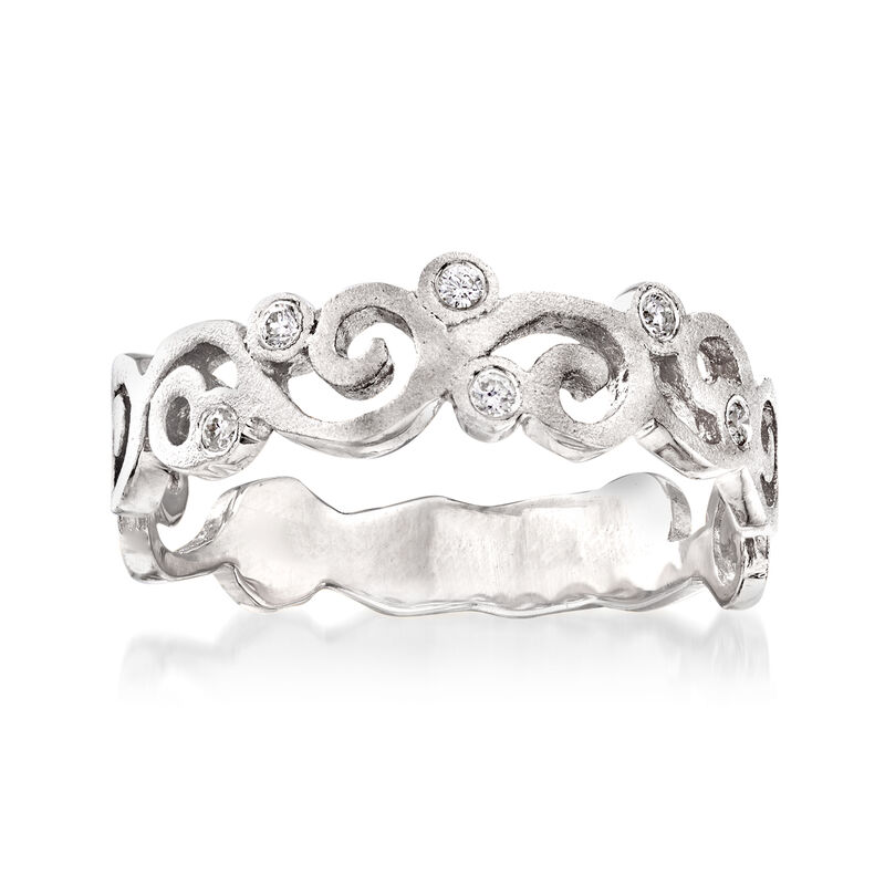 14kt White Gold Spiral Ring with Diamond Accents image number 0