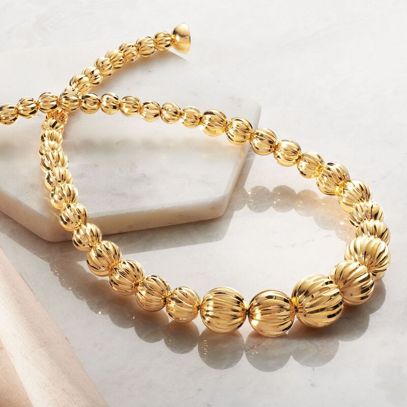 Italian Andiamo 8-17mm 14kt Yellow Gold Fluted Bead Necklace image number 2