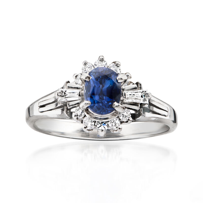 C. 2000 Vintage .86 Carat Sapphire Ring with .25 ct. t.w. Diamonds in Platinum. Size 5.75 image number 0