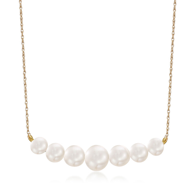 5-9mm Graduated Cultured Pearl Bar Necklace in 14kt Yellow Gold. 18" image number 1
