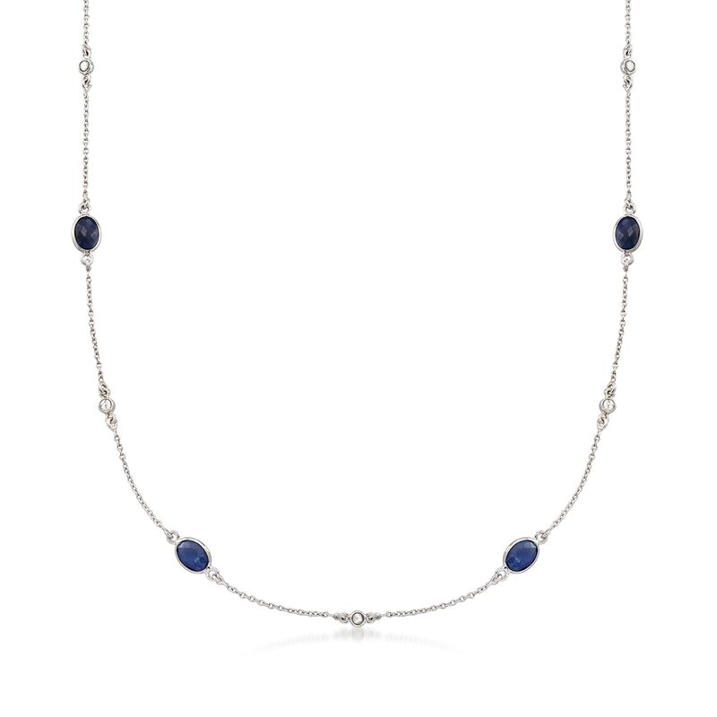 7.00 ct. t.w. Sapphire and .13 ct. t.w. Diamond Station Necklace in Sterling Silver image number 0