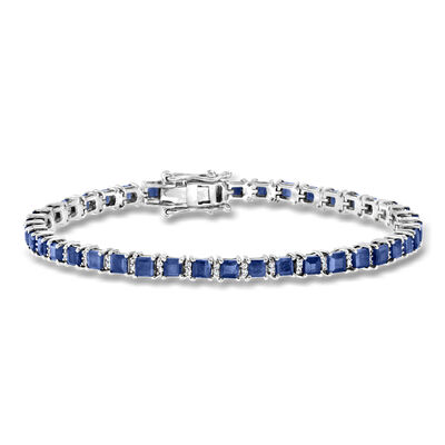 10.00 ct. t.w. Sapphire and .31 ct. t.w. Diamond Tennis Bracelet in Sterling Silver