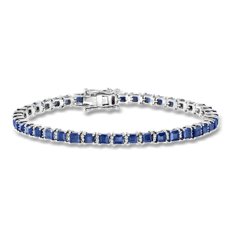 10.00 ct. t.w. Sapphire and .31 ct. t.w. Diamond Tennis Bracelet in Sterling Silver image number 0