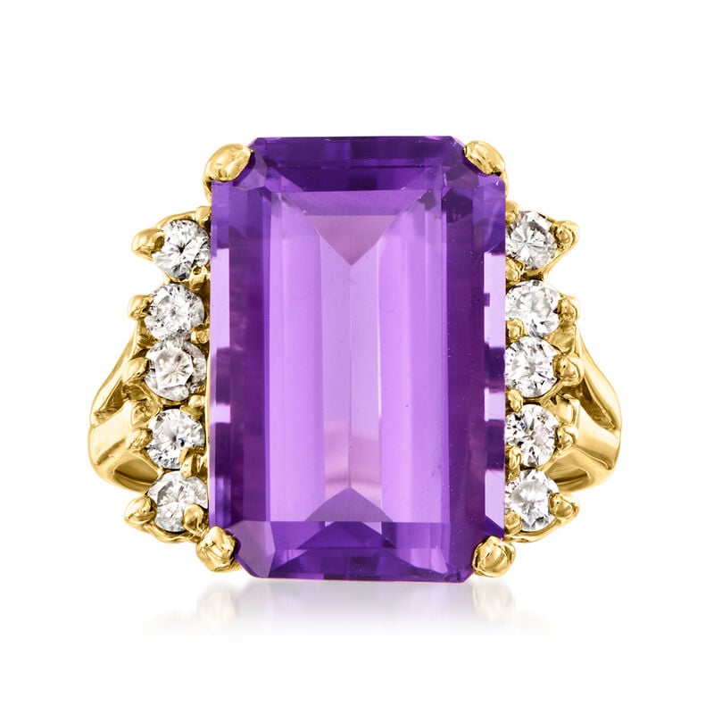 C. 1980 Vintage 6.50 Carat Amethyst and .40 ct. t.w. Diamond Ring in 14kt Yellow Gold. Size 5 image number 0