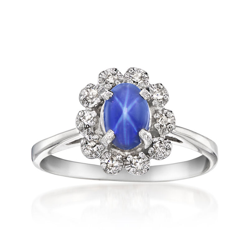 C. 1980 Vintage .55 Carat Synthetic Star Sapphire Ring with .10 ct. t.w. Diamonds in 14kt White Gold. Size 5 image number 0