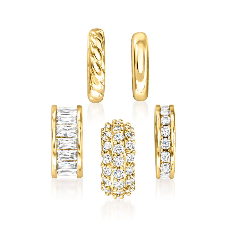 14kt Yellow Gold-Plated Jewelry Set: Five Bead Charms with 1.40 ct. t.w. CZs  image number 0