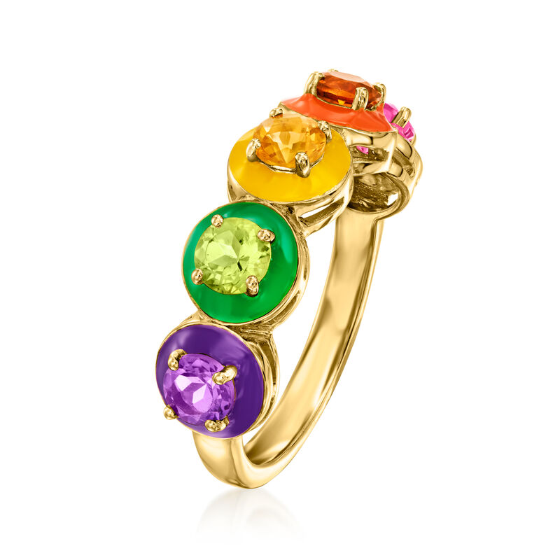 .80 ct. t.w. Multi-Gemstone and Multicolored Enamel Ring in 18kt Gold Over Sterling image number 2