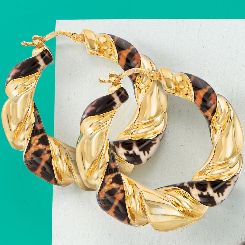 Italian Leopard-Print Enamel Hoop Earrings in 18kt Gold Over Sterling. 1 5/8&quot; image number 6