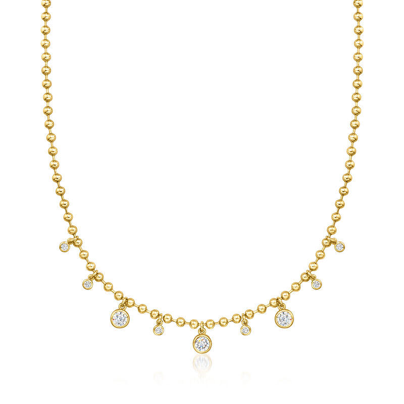 14kt Yellow Gold-Plated Bead Necklace with 2.30 ct. t.w. CZs. 18" image number 1