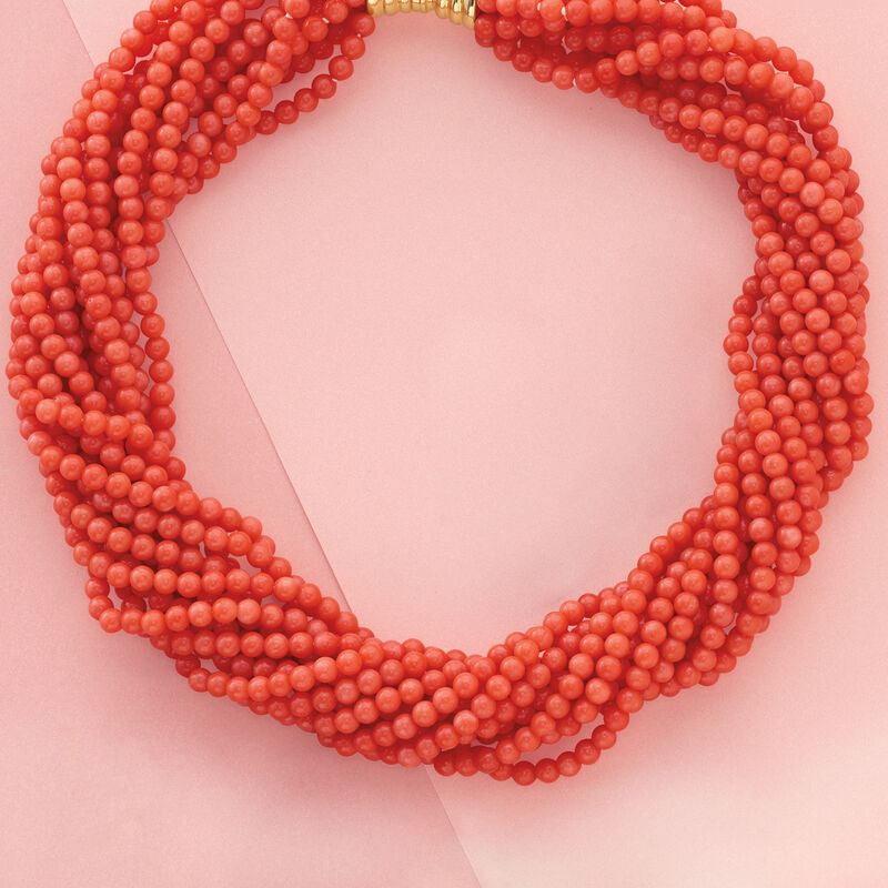 Multi-Strand Coral Bead Necklace in 18kt Gold Over Sterling Silver image number 4