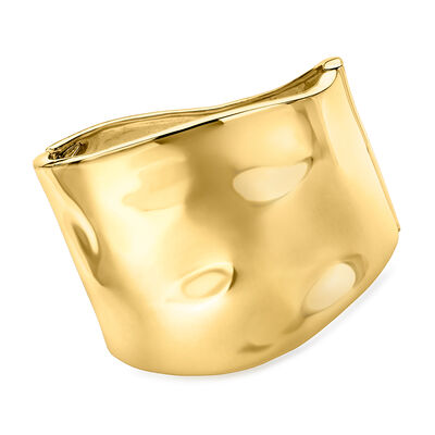 14kt Yellow Gold-Plated Wide Hammered Bangle Bracelet