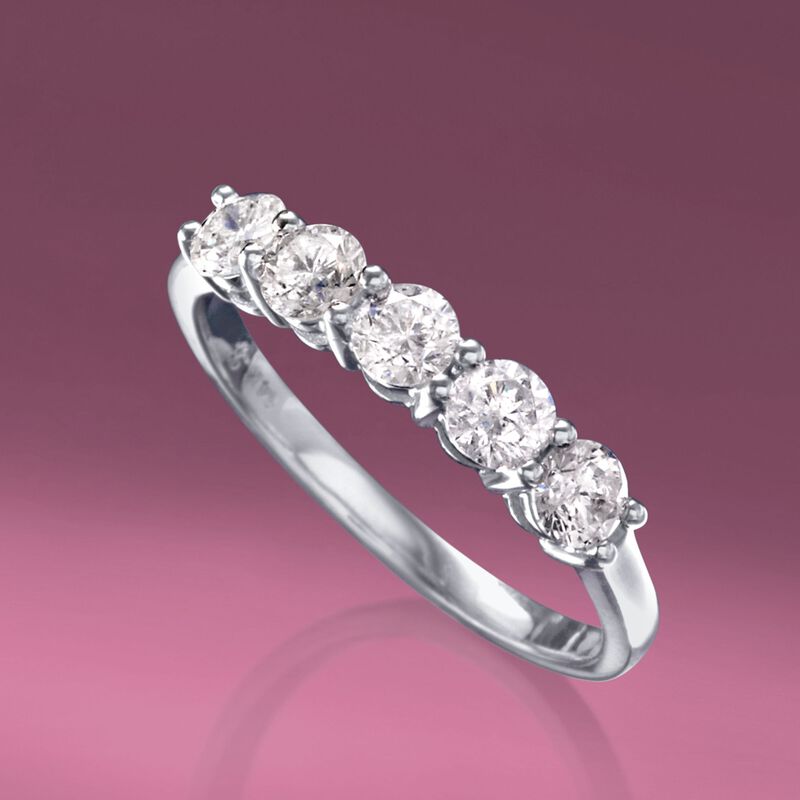 1.00 ct. t.w. Diamond Five-Stone Ring in 14kt White Gold image number 3