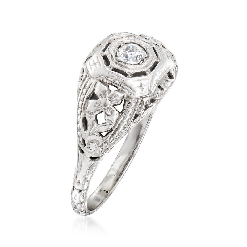 C. 1950 Vintage .15 Carat Diamond Filigree Ring in 18kt White Gold. Size 6.5 image number 2