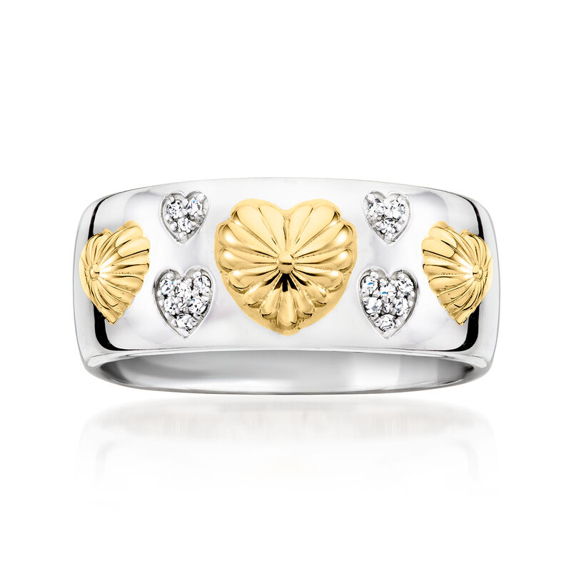 Sterling Silver and 18kt Gold Over Sterling Heart Ring with Diamonds image number 0