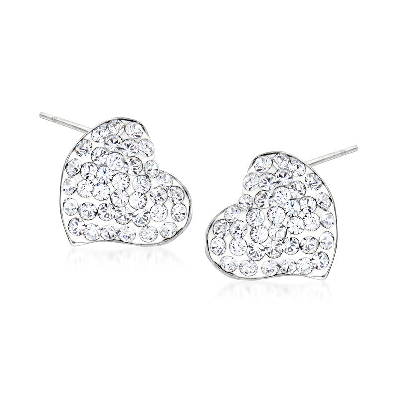 Crystal and White Enamel Heart Earrings in Sterling Silver image number 0