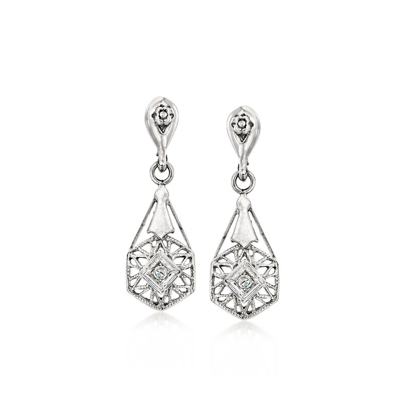 C. 1980 Vintage Diamond Filigree Drop Earrings in 14kt White Gold image number 0