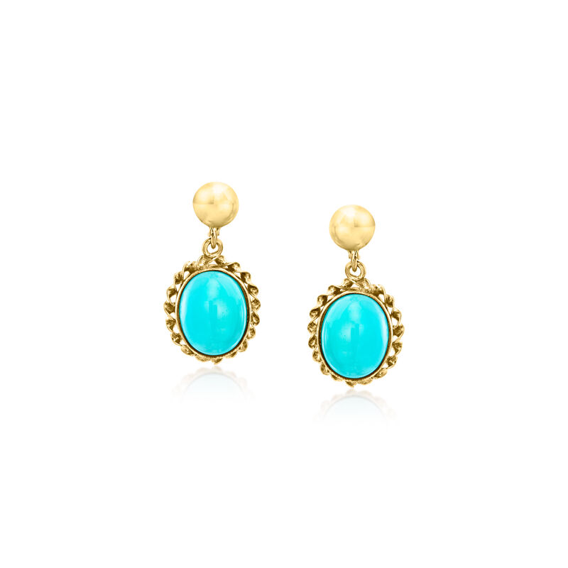 C. 1960 Vintage Turquoise Drop Earrings in 8kt Yellow Gold image number 0
