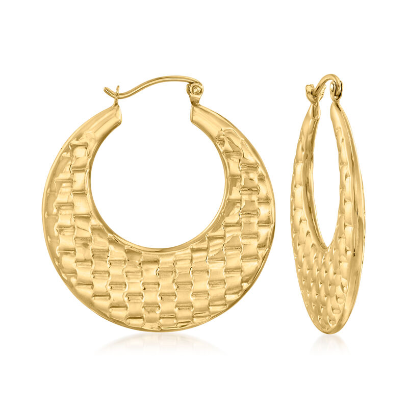 10kt Yellow Gold Basketweave-Pattern Hoop Earrings. 1 1/8&quot; image number 0