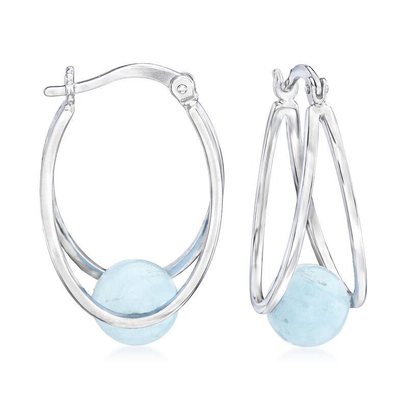 7.75 ct. t.w. Aquamarine Double-Hoop Earrings in Sterling Silver. 1&quot; image number 0