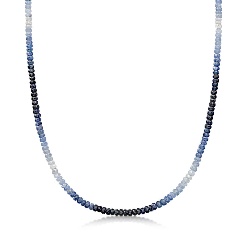 92.75 ct. t.w. White and Tonal Blue Sapphire Bead Necklace with 14kt Yellow Gold Magnetic Clasp. 18" image number 1