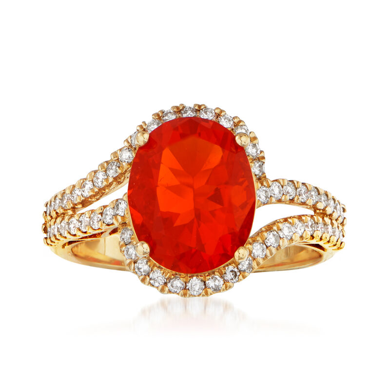Fire Opal and .43 ct. t.w. Diamond Ring in 14kt Yellow Gold image number 0