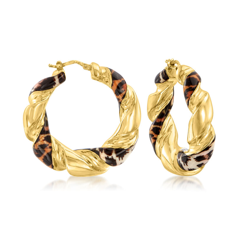Italian Leopard-Print Enamel Hoop Earrings in 18kt Gold Over Sterling. 1 5/8&quot; image number 0