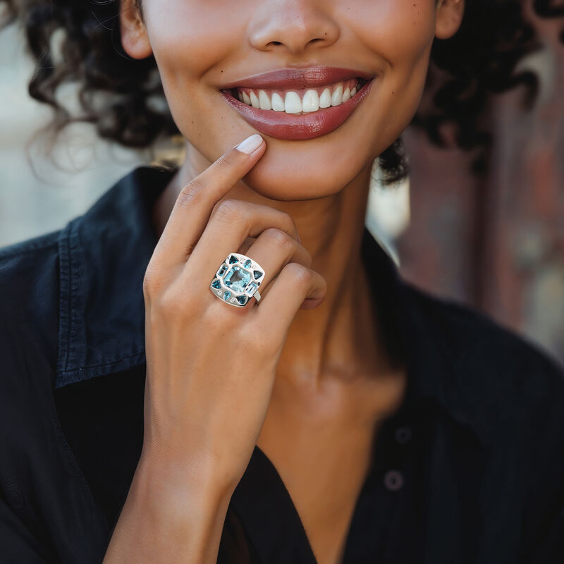5.50 Carat Sky Blue Topaz and 2.10 ct. t.w. Multi-Gemstone Ring in Sterling Silver image number 1