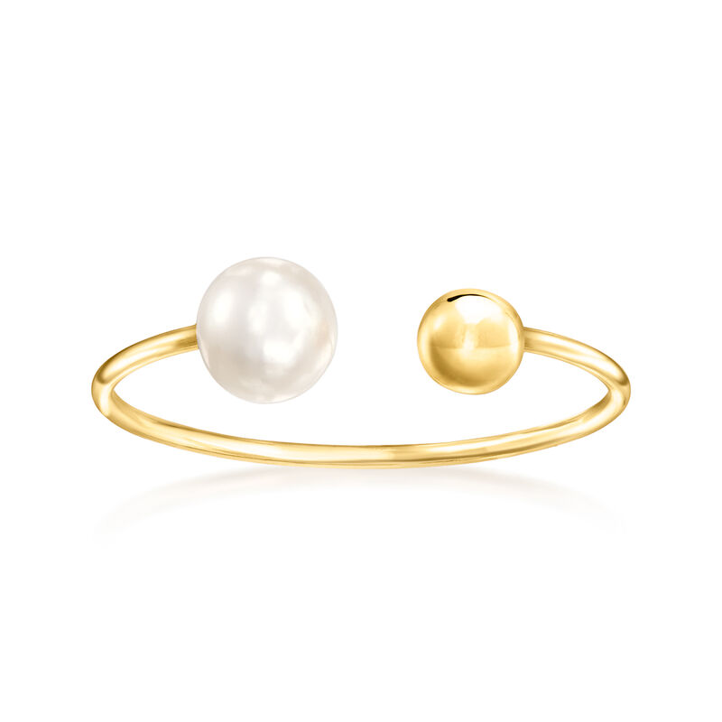 5-5.5mm Cultured Pearl and 10kt Yellow Gold Bead Open-Space Ring image number 0