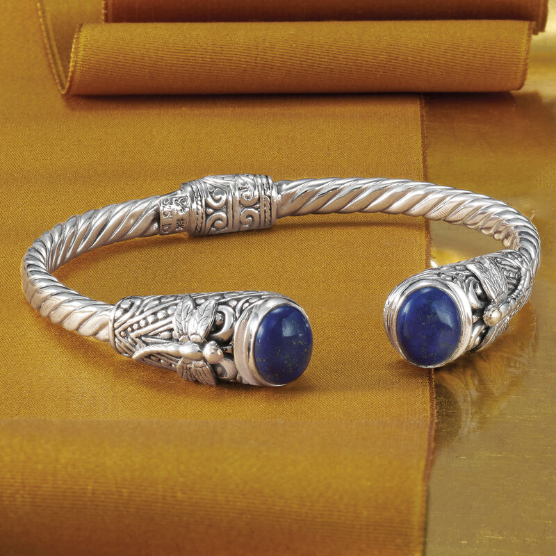 Lapis Bali-Style Dragonfly Cuff Bracelet in Sterling Silver and 18kt Yellow Gold image number 2