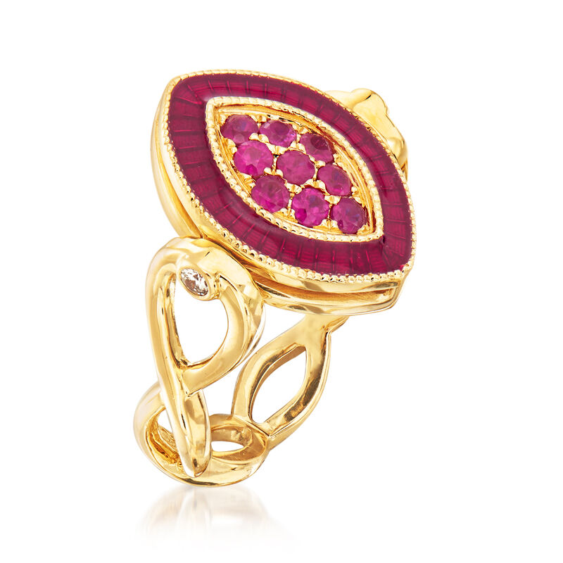 C. 1980 Vintage .48 ct. t.w. Ruby and .48 ct. t.w. Sapphire Ring in 18kt Yellow Gold image number 2