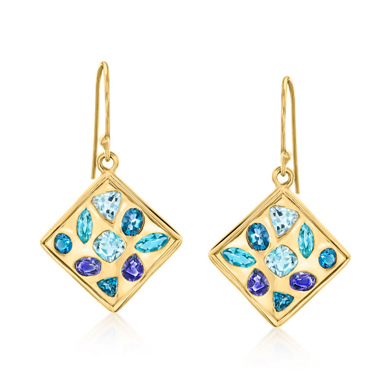 3.20 ct. t.w. Tonal Blue Topaz and Iolite Drop Earrings in 18kt Gold Over Sterling  image number 0