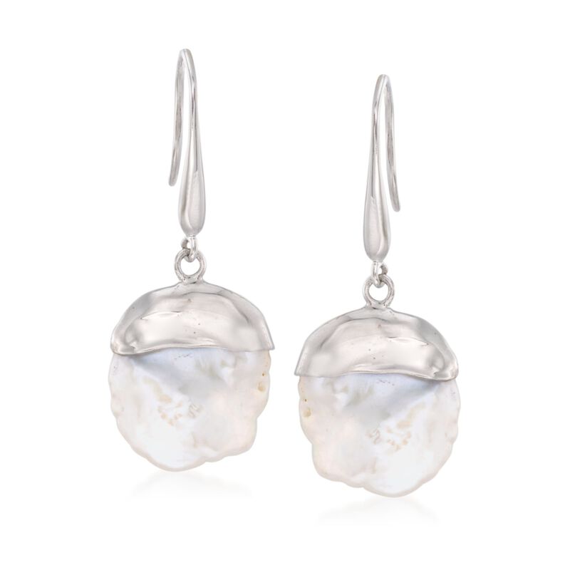 15-16mm Cultured Keshi Pearl Drop Earrings in Sterling Silver image number 0