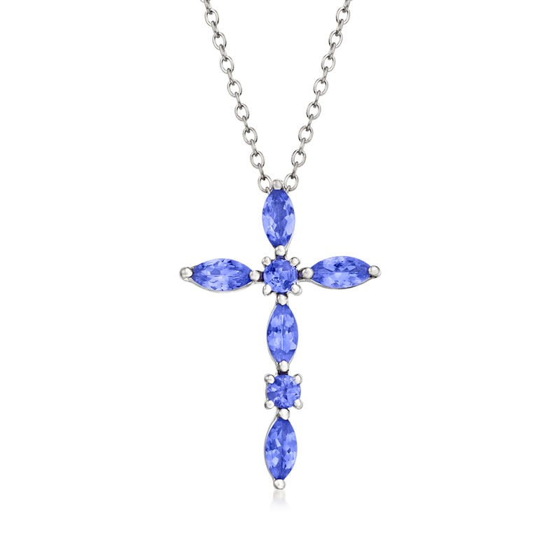 1.40 ct. t.w. Tanzanite Cross Pendant Necklace in Sterling Silver image number 0