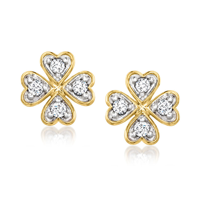 .15 ct. t.w. Diamond Four-Leaf Clover Earrings in 14kt Yellow Gold  image number 0