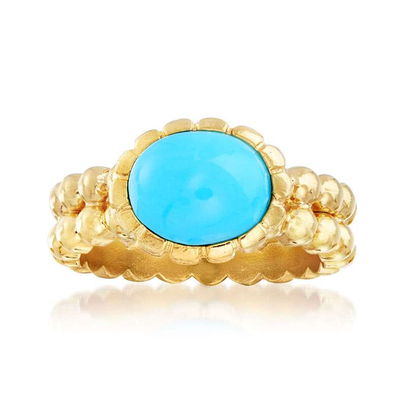 Italian Turquoise Two-Row Beaded Ring in 18kt Gold Over Sterling image number 0