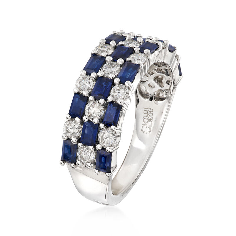 Gregg Ruth 1.75 ct. t.w. Baguette Sapphires and .86 ct. t.w. Diamond Checkerboard Ring in 18kt White Gold. Size 6 image number 2