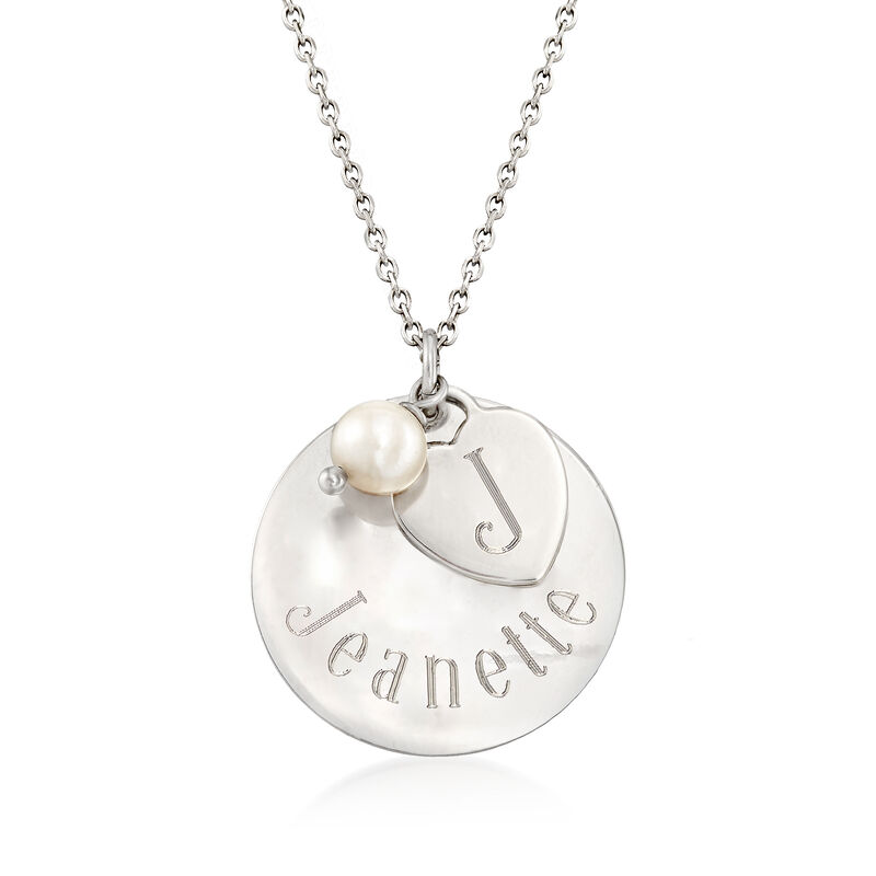 Italian Sterling Silver Personalized Charm Necklace with 6mm Cultured Pearl. 18&quot; image number 1