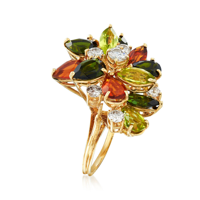 C. 1970 Vintage 5.60 ct. t.w. Multi-Stone and 1.00 ct. t.w. Diamond Cluster Ring in 18kt Yellow Gold. Size 6 image number 2