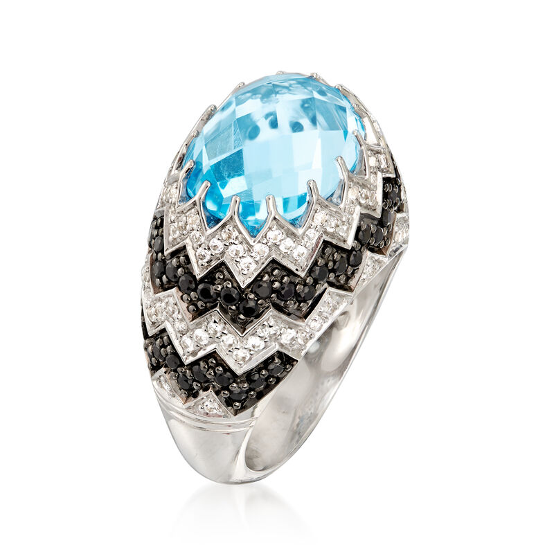 7.45 ct. t.w. Sky Blue and White Topaz and .80 ct. t.w. Black Spinel Ring in Sterling Silver image number 2