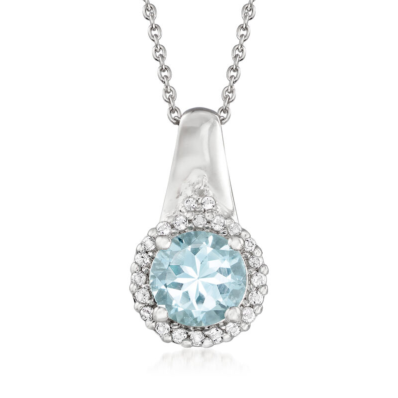 1.00 Carat Aquamarine and .20 ct. t.w. White Topaz Pendant Necklace in Sterling Silver image number 0