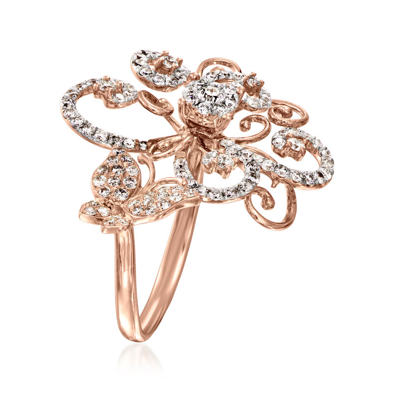 C. 1990 Vintage 2.35 ct. t.w. Diamond Floral Butterfly Cocktail Ring in 18kt Rose Gold image number 2